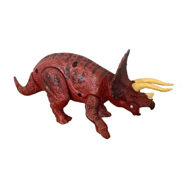 Unbranded Other - Triceratops Roar And Bite Figure light Up Eyes PVC Toy Dino Red Plastic 9”
